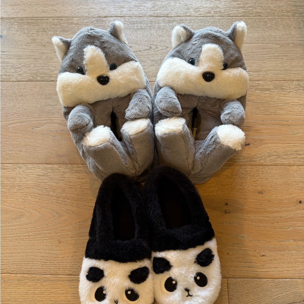 Little Boys size 12 /13 Cute Animal Slippers Set - Gray and Black